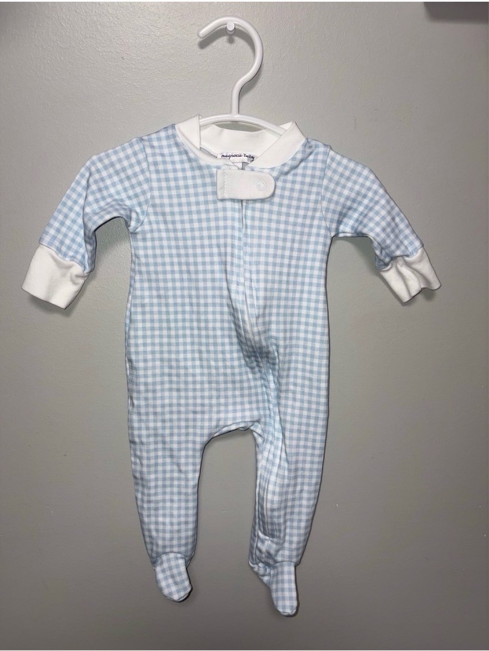 Magnolia Baby Blue Gingham Footed Baby One-Piece